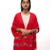 Red Handcrafted Kullu Shawl with 3-Stripe Design (Cashmilone)