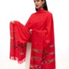 Red Handcrafted Kullu Shawl with 3-Stripe Design (Cashmilone) - Image 3