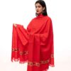 Red Handcrafted Kullu Shawl with 1-Stripe Design (Cashmilone)