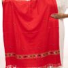 Red Handcrafted Kullu Shawl with 1-Stripe Design (Cashmilone) - Image 4