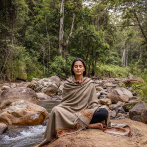 Handwoven Yak Wool Shawl – Akhrot Phool Geometric Design